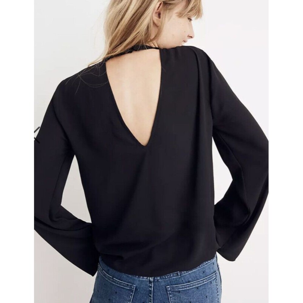 Madewell Women's Black Bell Sleeve Tie Top Size Small/medium